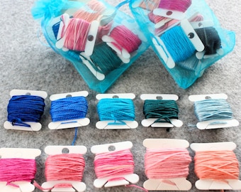 ヴィンテージ刺繍糸ボビンセット、ブルーとピンク、DIYクラフト用品