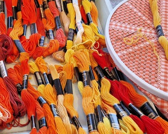 Paquete de 10 madejas de hilo de bordar de algodón vintage, tonos coral, melocotón, amarillo y rosa, hilos para manualidades