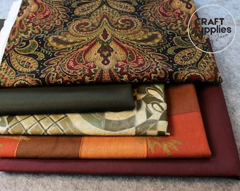Paquetes de 5 retales de tela Fat Quarters en tonos marrón y naranja otoñal.