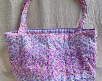 Tote Bag Handmade - Pink/Purple Gingham- 2 Inside Pockets