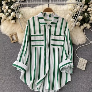 Vintage Striped Button-Up Shirt: Breathable Polyester, Anti-Wrinkle
