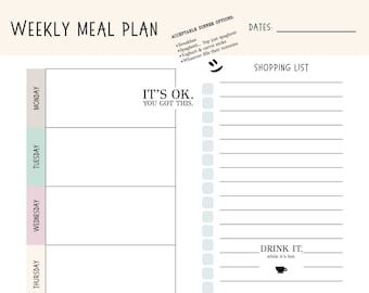 Weekly Meal Planner with Shopping List // Printable Template // Digital Product // 7 Day Meal Plan // Food Planner // Funny // Parenting