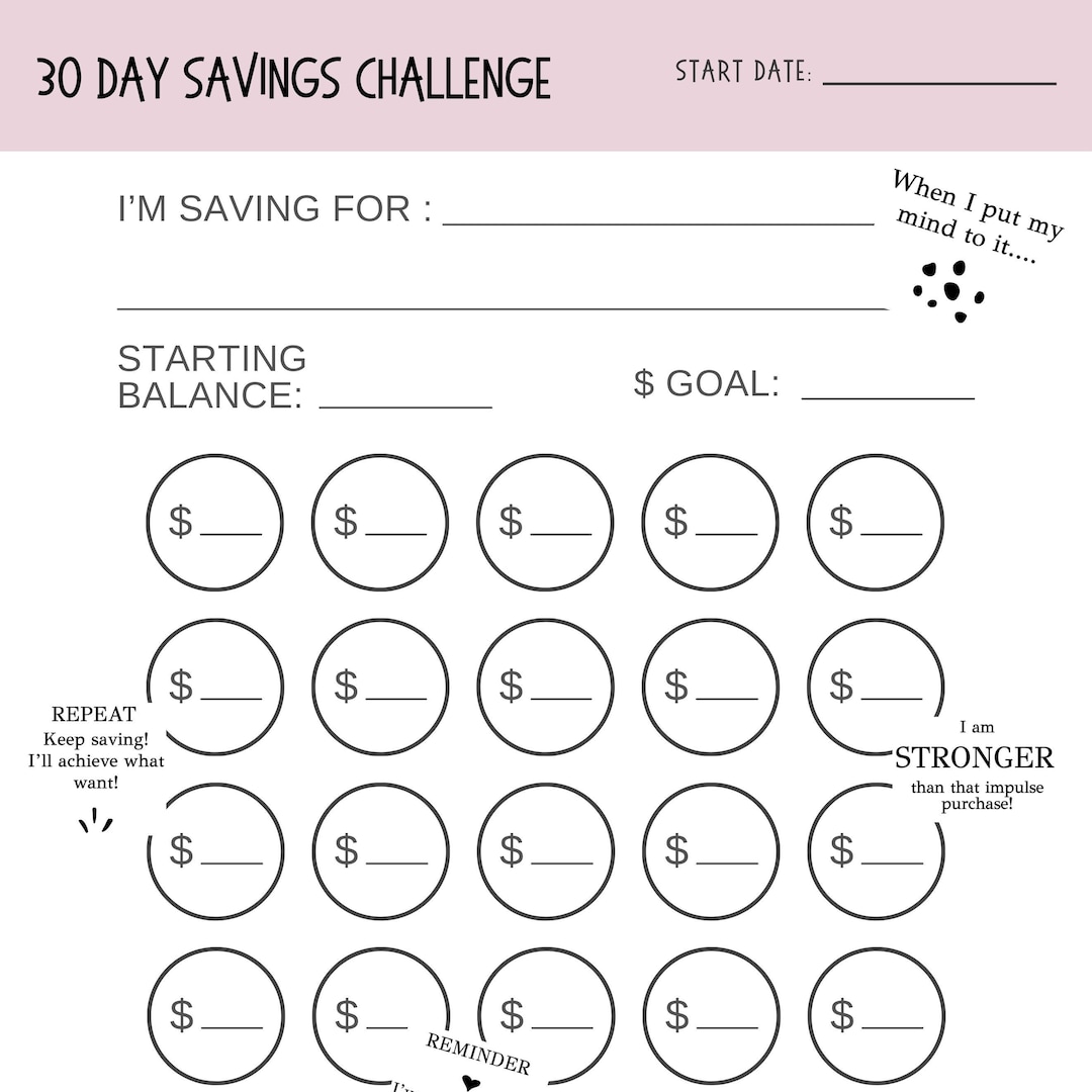 30 Day Savings Challenge // Printable Template // Instant Download