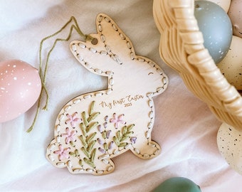 Embroidered Bunny Keepsake  ll Easter Gift ll Personalised Easter ll New Baby ll Maternity