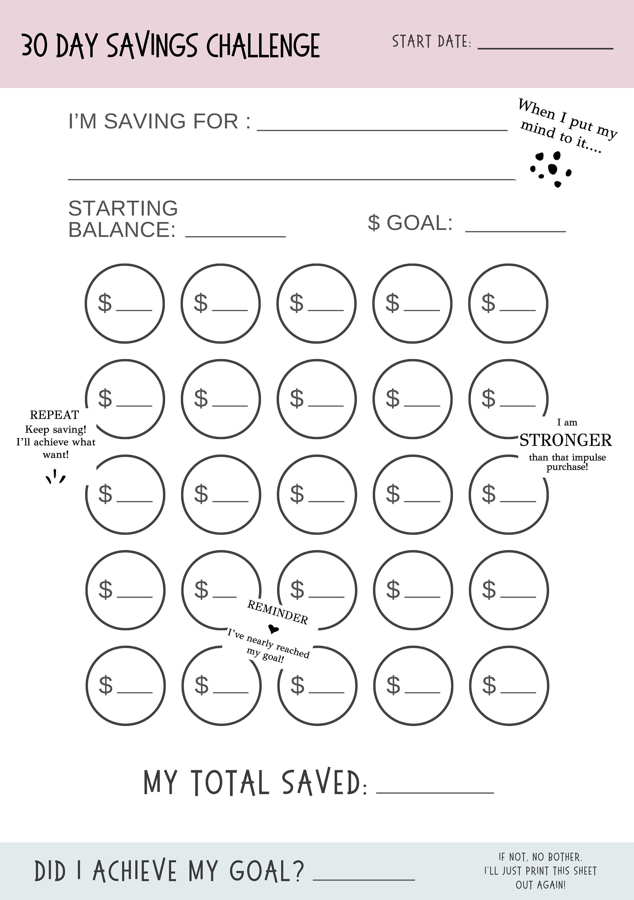 30 Day Savings Challenge // Printable Template // Instant Download