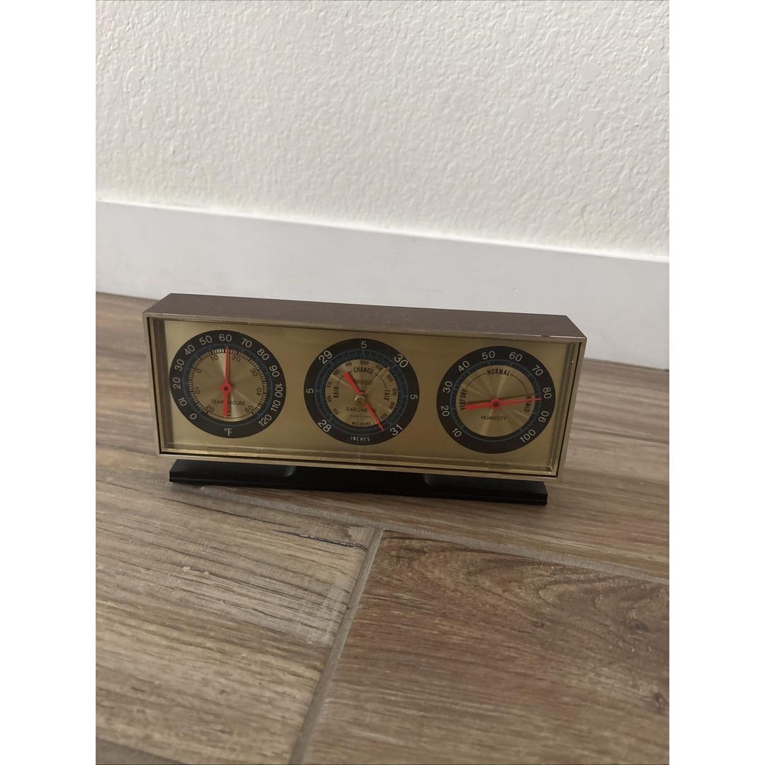 Springfield Instrument Vintage Springfield Instrument Desktop Barometer Thermometer Humidity ...