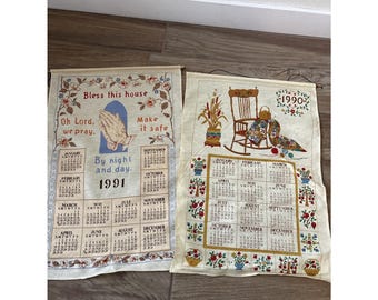 Calendario de cocina vintage 1991/1999, toalla para colgar en la pared "Bendice esta casa"