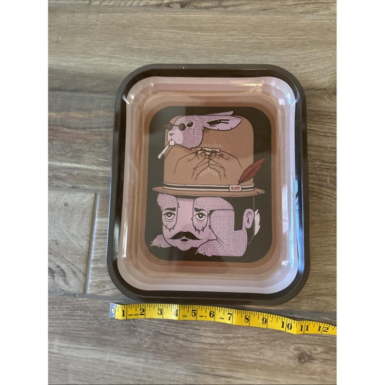 RAW Natural Rolling Papers Metalltablett Mann mit Kaninchen - Selten Bild 3