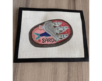 Sardines Tin 14 Mesh 7.25" x 6" Handmade Needlepoint Canvas