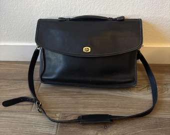RARE Coach Vintage 80's Lexington Black Leather Business Briefcase Bag J7C-5265