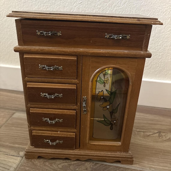 Vintage Jewelry Box With 5 Drawers & Mirror Cabinet w/Hangers-RARE-SHIPS N 24HRS