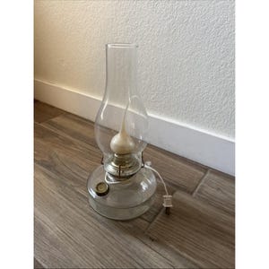 Vintage Kerosene Oil Lamp Clear Glass Converted to Electric Finger Loop 13" x 6"