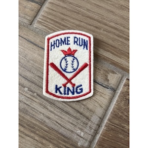 Parche vintage HOME RUN KING en fieltro de 3 x 4" para pelota de béisbol