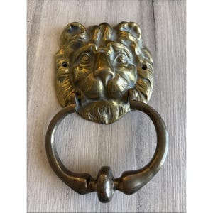 Vintage Solid Cast Heavy Brass Lion Head Door Knocker  7 X 4 3/8"