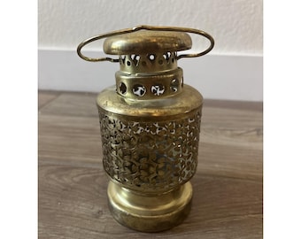 Traditional Lantern Candle Holder Home Brass Decor 7"