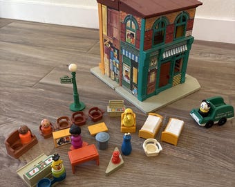 Vintage 70er Jahre Fischer-Preis Kleine Leute Spielen Familie SESAMSTRASSE LESEN