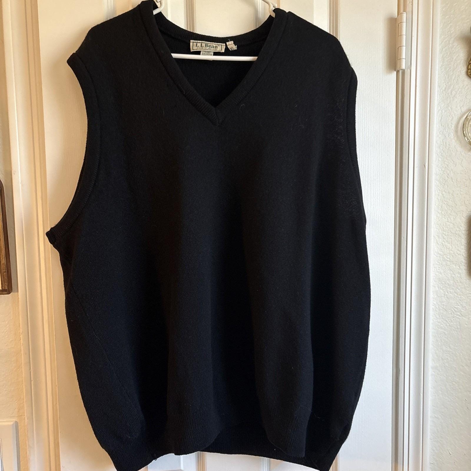 Vintage LL Bean 100% Lambswool V-Neck Black Sweater Vest Mens XL Tall