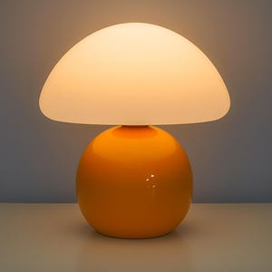 Orange Ceramic Mushroom Lamp: Modern LED Bedside Light