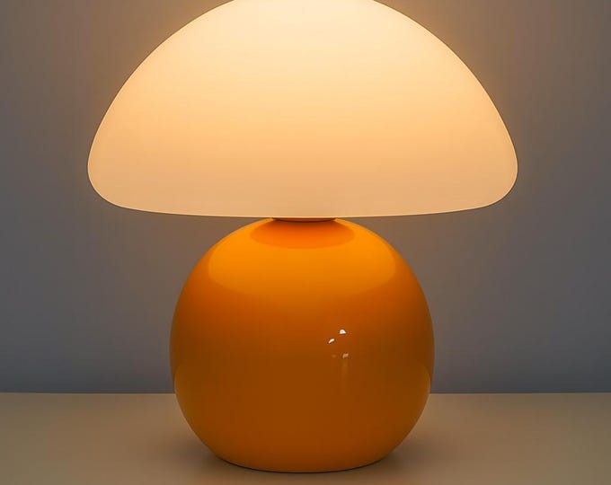 Orange Ceramic Mushroom Lamp: Modern LED Bedside Light