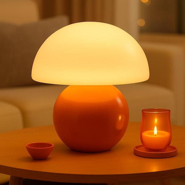 Dimmable Mushroom Lamp: Ceramic Base Bedside Table Light