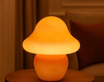 Orange Glass Mushroom Lamp: Retro Bedside Table Light
