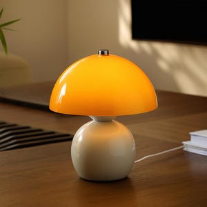 Orange Mushroom Table Lamp: Touch Bedside Light, Mid Century Modern
