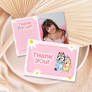 Bluey Birthday Thank You Card Editable Bluey Birthday Thank You Card Blue Dog Party Thank You Card Girl Bluey Birthday