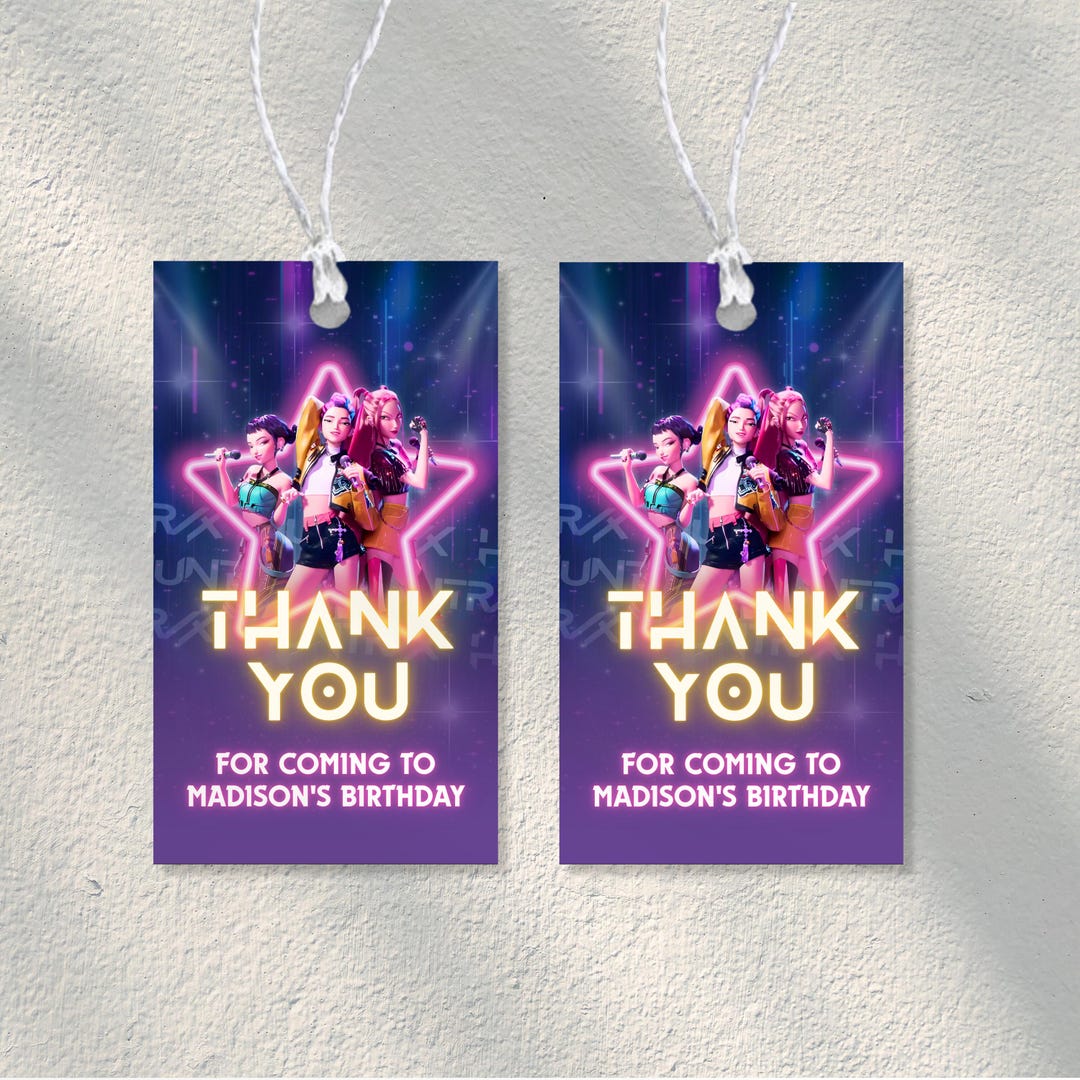 Kpop Demon Hunter Thank You Tags, Demon Hunter Party Favor Tags ...