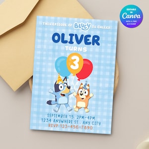 Editable Bluey Birthday Invitation Template Printable Blue Dog Birthday Invite Blue Dog Boys Girls Blue Dog Editable Birthday Invitation