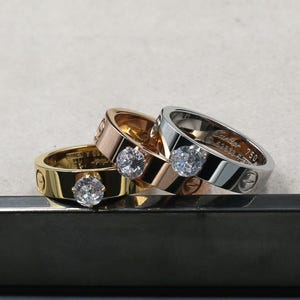 925 Silver Gold Plated Love Ring,Diamond ring,Hypoallergenic, Waterproof and Colorfast Ring