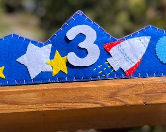 Felt Birthday Crown--Spaceship