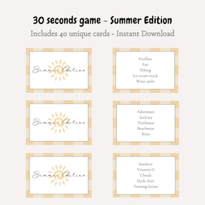 Party Game - 30 Seconds Game - Summer Edition - Summer Party - Family Game - Camp Activity - Picnic Game - Printable Game - Instant Download