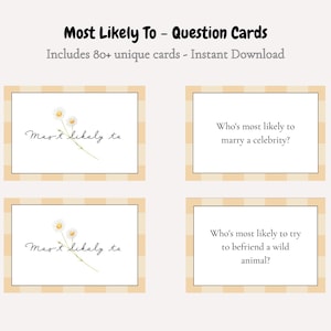 Carte "Più Probabile" - Gioco di società - Serata tra ragazze - Gioco di addio al nubilato - Attività per festa di addio al nubilato - Gioco di carte - Download immediato stampabile