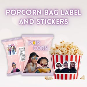 Kpop Popcorn-etikett - Festgåva - Klistermärken för popcornhink (redigerbar med Canva, direkt nedladdning)