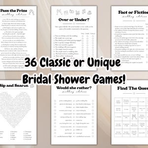 Bridal Shower Games Bundle - 35 Party Games - Bachelorette or Hen Do Ideas - Trivia, Pass the Prize, Bingo - Partially Editable with Canva