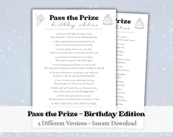 Birthday Pass the Prize Game, 2 Versions Included (Printable Instant Download)