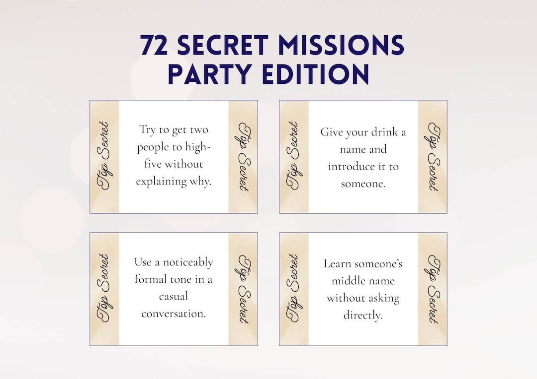 Secret Card Dsign Secret Mission Cards - Secret Challenge Game - Party Activity ...