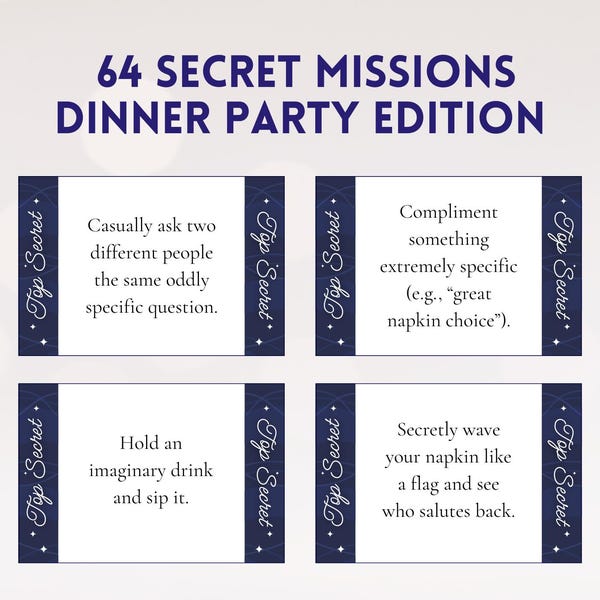 Cartes de mission secrète - Jeu de défi secret - Activité pour dîner (Téléchargement instantané imprimable)
