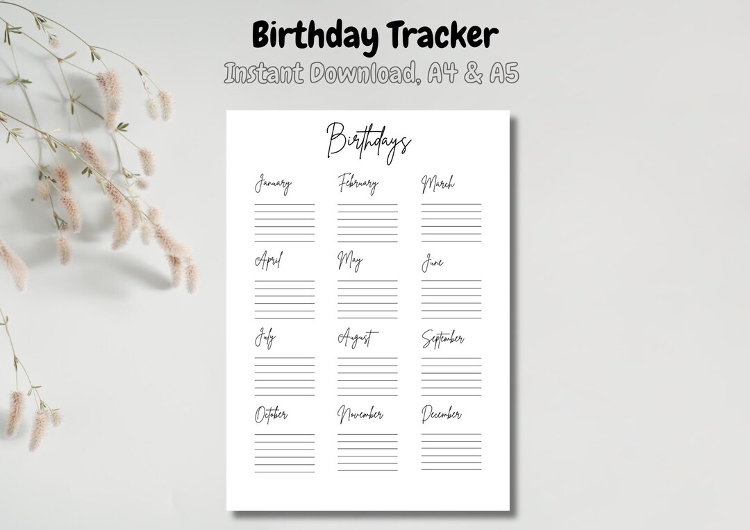 Birthday Tracker – Printable Birthday Calendar – Birthday List ...