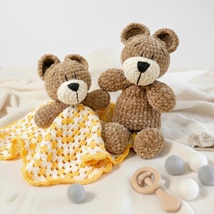 Mantita de apego osito crochet – Bear lovey, security blanket imagen 5