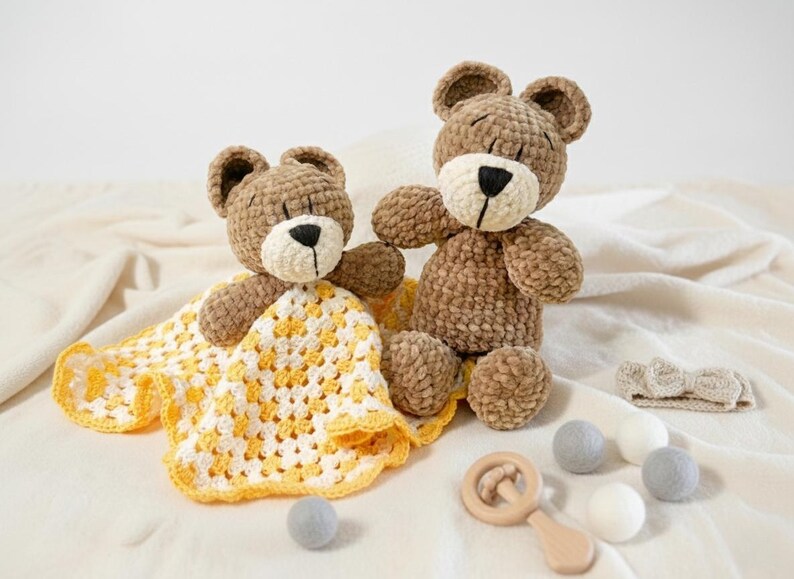 Mantita de apego osito crochet – Bear lovey, security blanket imagen 5