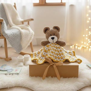 Mantita de apego osito crochet – Bear lovey, security blanket imagen 3