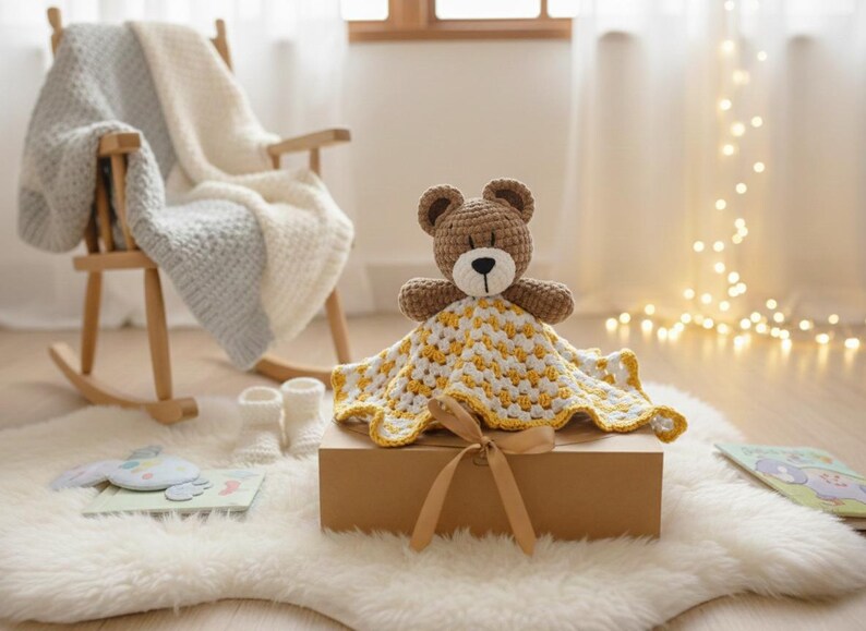 Mantita de apego osito crochet – Bear lovey, security blanket imagen 3
