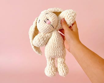 Peluche de apego hecho a mano - Conejito blanco y rosa | Regalo recién nacido