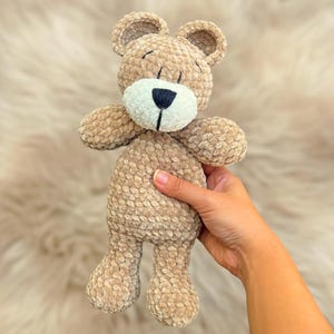 Peluche de apego hecho a mano - Osito marrón y amarillo | Regalo recién nacido imagen 4