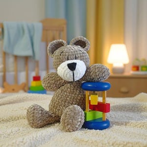 Peluche de apego hecho a mano - Osito marrón y amarillo | Regalo recién nacido imagen 2
