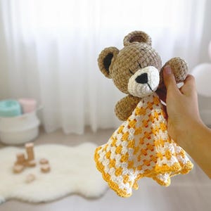 Mantita de apego osito crochet – Bear lovey, security blanket imagen 2