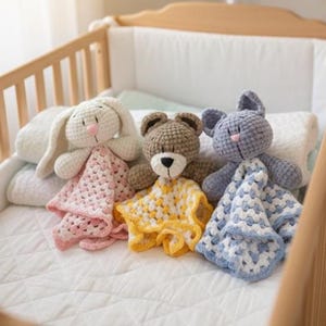 Mantita de apego osito crochet – Bear lovey, security blanket imagen 10