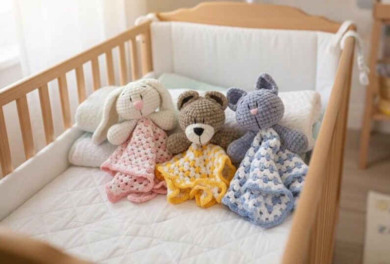 Mantita de apego osito crochet – Bear lovey, security blanket imagen 10