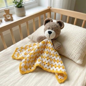 Mantita de apego osito crochet – Bear lovey, security blanket imagen 1